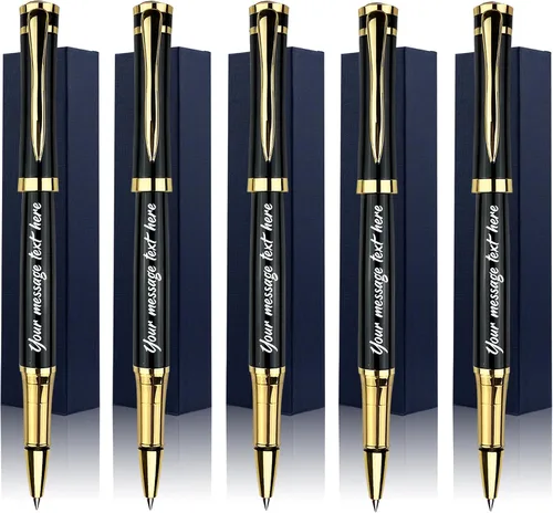 Ancolo Bolígrafos Negros Personalizados para Negocios Ejecutivos - Punta Media con 10 Recambios de Tinta Negra Personalizados con Tu Nombre o