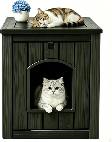 KAMABOKO Casa para gatos al aire libre, resistente a la intemperie, refugio de plástico PP para uso en interiores y exteriores, casa duradera para
