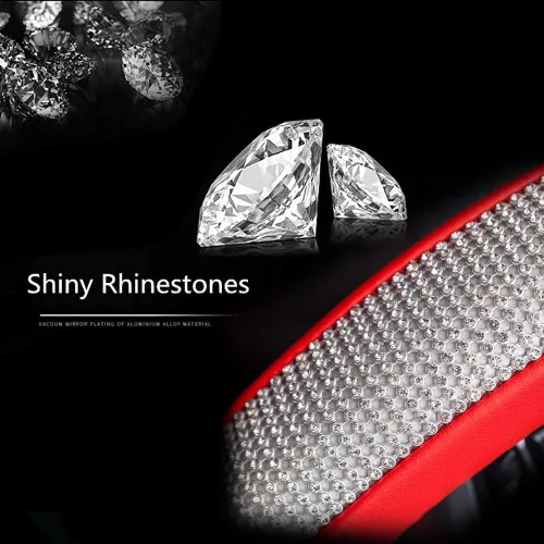 Miniatura 6 de Nueva funda para volante de cuero con diamantes de imitación con brillantes cristales de brillo, protector de rueda universal de auto de 15 pulgadas