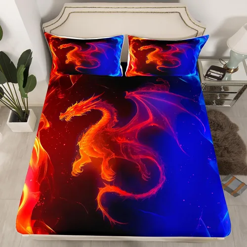Miniatura 29 de Erosebridal Sábana bajera ajustable con patrón de piedra azul con estampado de mármol azul, juego de ropa de cama líquida trippy para niños, niñas