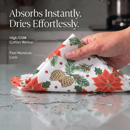 Miniatura 2 de Urban Villa Toallas de cocina de Navidad con estampado de piña, multicolor, de calidad premium, 100% algodón, trapos de cocina con esquinas 086