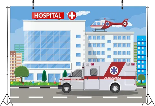 Miniatura 3 de Telón de fondo de fotografía hospitalaria de tela de 5 x 3 pies, ambulancia médica, hospital, enfermera, graduación, telón de fondo, día