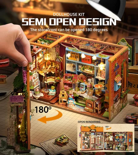 Miniatura 5 de Roroom Kit de casa en miniatura, kit de rincón de libro de cuento de hadas con luz LED, rompecabezas de madera 3D, kit de casa de muñecas