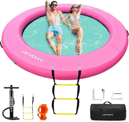 Hamaca de agua inflable Muelle flotante, anillo flotante redondo hamaca flotante inflable para lago, barco, piscina, océano, rosa/verde menta