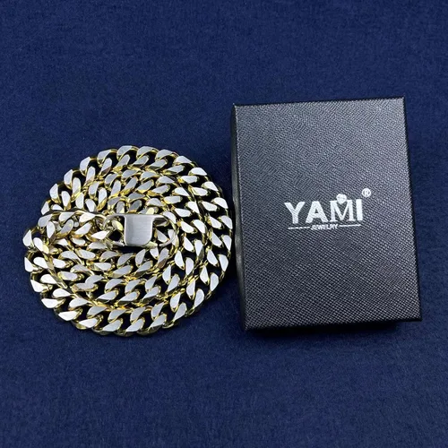 Miniatura 24 de YAMI Cadena de eslabones cubanos para hombre, azul/negro/oro de 14 quilates, acero inoxidable de 0.394-0.472 in de grosor, collar de cadena