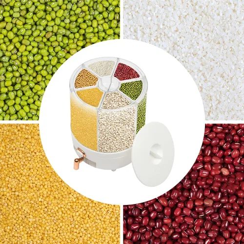 Miniatura 2 de Dispensador de arroz de 15 libras, PET, dispensador de alimentos secos giratorio de 360°, contenedor de almacenamiento de granos de cocina con 6