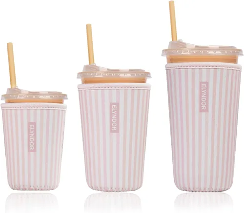Miniatura 30 de Funda aislante reutilizable para taza de café helado, paquete de 3 fundas de neopreno para bebidas frías y calientes, soporte para bebidas para café