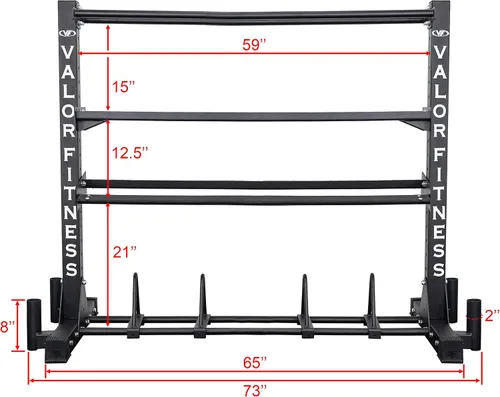 Miniatura 9 de Valor Fitness Estante de almacenamiento de equipo de gimnasio de 4 niveles resistente – Organiza pesas rusas, mancuernas, pelotas medicinales
