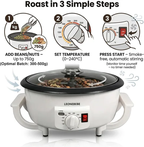 Miniatura 5 de Casa Máquina tostadora de granos de café para principiantes Máquina de asado de castañas de anacardo de cacahuete eléctrico de nueces de cacahuete
