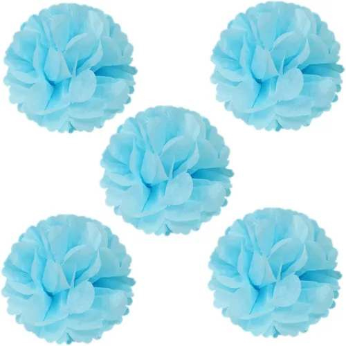 Miniatura 10 de Wrapables Juego de 5 pompones de tela de 8 pulgadas, decoración de fiesta para bodas, fiestas de cumpleaños, baby showers y decoración de guardería