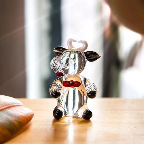 Miniatura 5 de QFkris - Figura coleccionable de vaca negra de vidrio soplado de 2.5 pulgadas Mini Statues, Handmade, Art Glass, Farm Animal DIY Craft Ornament