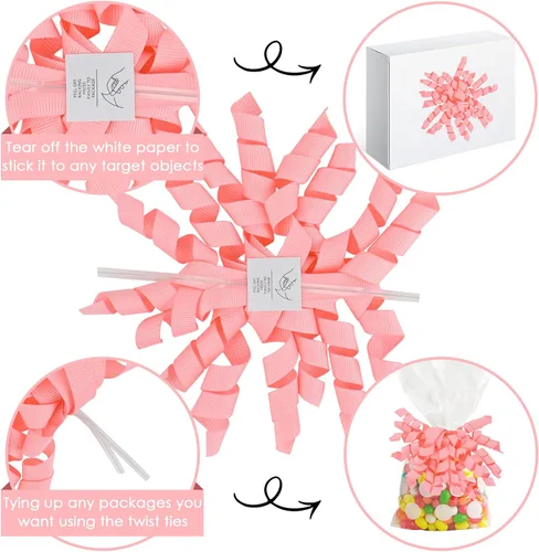 Miniatura 4 de AIMUDI Lazos Rosa Bebé para Envolver Regalos Lazos Burst de 4" Lazos de Cinta Rizada Autoadhesivos Lazos de Cinta Grosgrain con Amarre Torcido