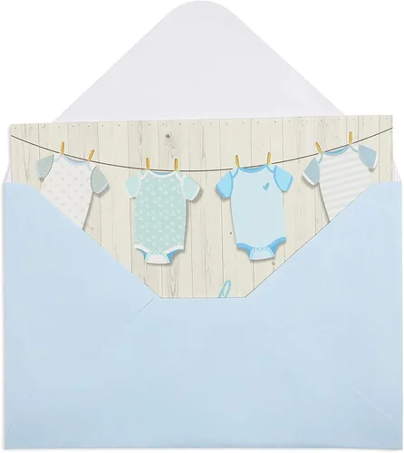 Miniatura 4 de Pipilo Press Tarjetas de agradecimiento para baby shower con sobres y calcomanías para niño, diseño de tendedero azul de 6 x 4 pulgadas, paquete