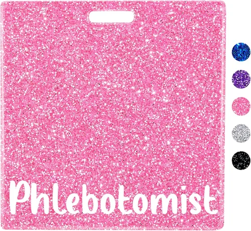 Plifal Insignia flebotomista portatarjetas Buddy accesorios de enfermería con purpurina horizontal identificación nombre etiquetas de identificación