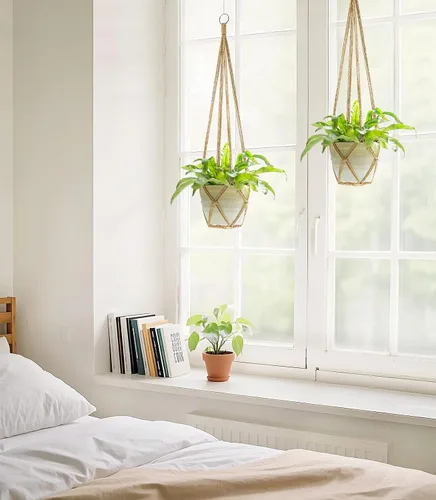 Miniatura 3 de Dahey Colgador de macramé para plantas, cesta colgante de interior hecha a mano, cuerda de algodón tejida a mano, soporte decorativo de ganchillo