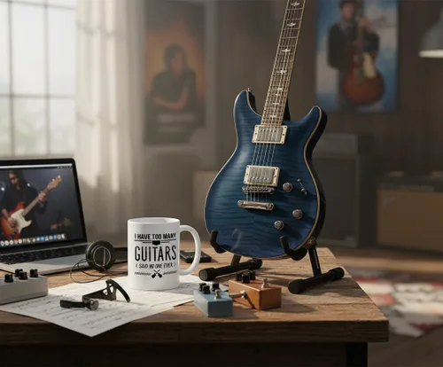 Miniatura 5 de Casitika Taza de café divertida de 11 onzas con texto "I Have Too Many Guitars Said No One Ever". Idea de regalo para amantes de la música