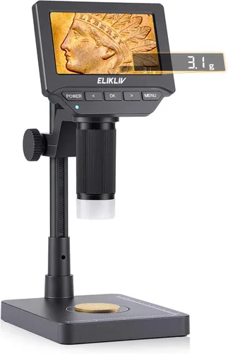 Miniatura 10 de Elikliv Microscopio, microscopio digital LCD para monedas 1000x, lupa de monedas con 8 luces LED ajustables, vista de PC compatible con Blanco