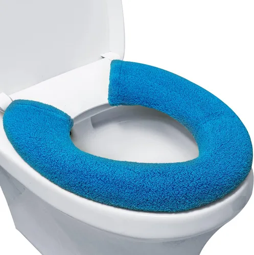 Miniatura 11 de Funda para asiento de inodoro, baño suave más grueso calentador con broches fijos elástico lavable tela de fibra fundas y almohadillas para asiento