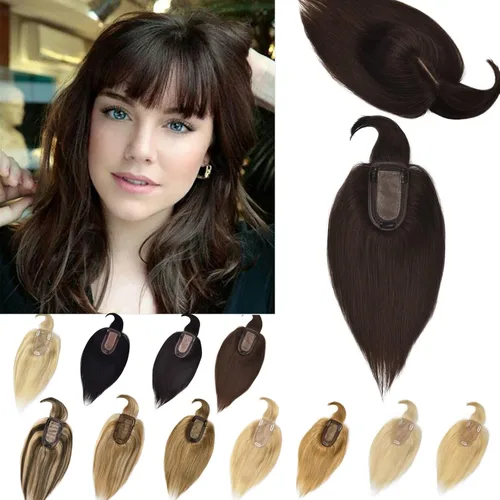 Miniatura 20 de Toppers de cabello humano real para mujeres con cabello delgado, 6 pulgadas, marrón oscuro