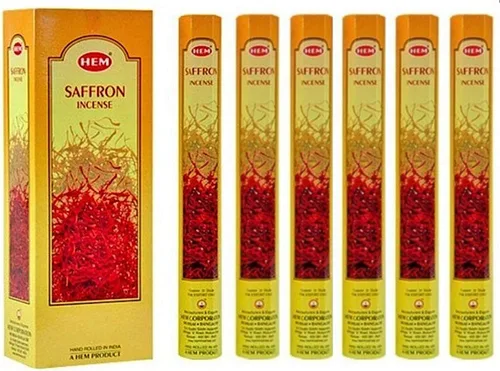 Hem Varillas de incienso de azafrán (120 varillas, 6 cajas en el interior) – 9 pulgadas de largo, 0.71 oz por caja – Mejora la meditación y las