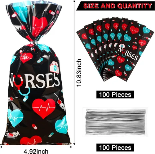 Miniatura 2 de Paquete de 100 bolsas de regalo para la semana de las enfermeras, bolsas de dulces de enfermería, bolsas de regalo médico, bolsas de regalo