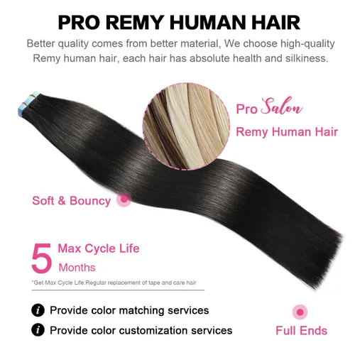 Miniatura 4 de SUYYA - Extensiones de cabello humano adhesivas; extensiones adhesivas de cabello humano de color negro natural, invisibles, lacias y sin costuras