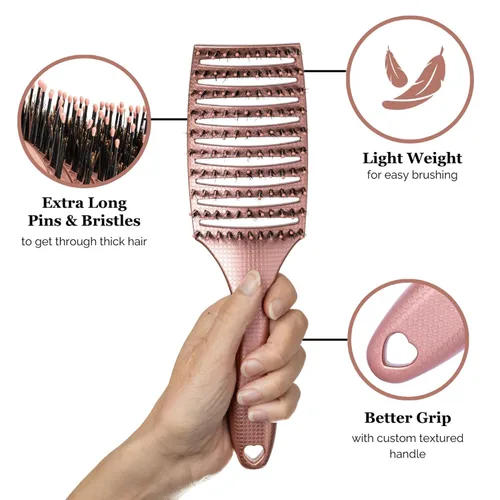 Miniatura 4 de HAPPY HAIR: The Mother Brush - Cepillo desenredante patentado de calidad de salón de belleza, cerdas de jabalí con alfileres diseñadas para que