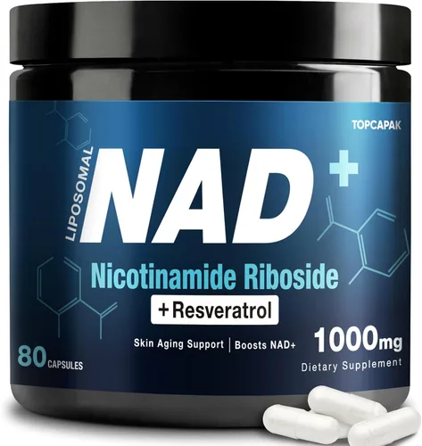 Suplemento NAD+ de 1000mg - Ribósido de nicotinamida (NR) y resveratrol, NAD liposomal de ingredientes orgánicos puros para mujeres y hombres,