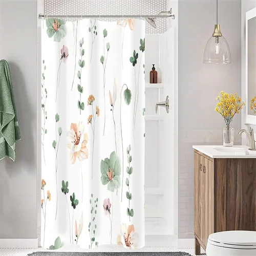 Miniatura 48 de Gibelle Cortina de ducha con estampado floral de acuarela, cortina de ducha retro naranja azul marino para baño, juego de cortina de ducha moderna
