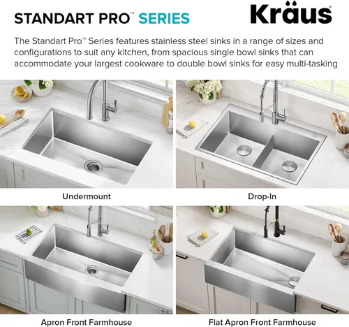 Miniatura 16 de Kraus KHU111-25 Standart PRO - Fregadero de cocina empotrado con tazón individual de acero inoxidable, calibre 16, 25 pulgadas