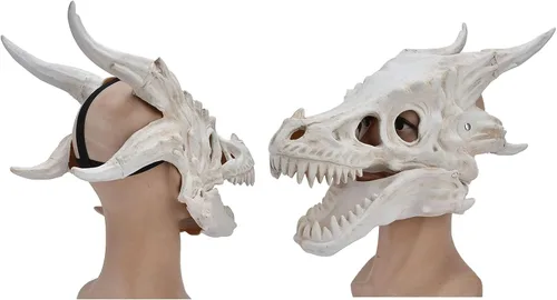 Miniatura 3 de Shanrya Máscara de dinosaurio, diseño realista, cubierta de dinosaurio de látex con mandíbula de apertura, disfraz de dinosaurio para fiestas
