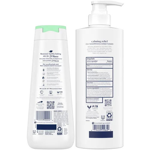 Miniatura 2 de Dove Champú y acondicionador para la caspa 2 en 1, alivio calmante DermaCare con piritiona zinc + gel de baño para pieles sensibles, lo mejor
