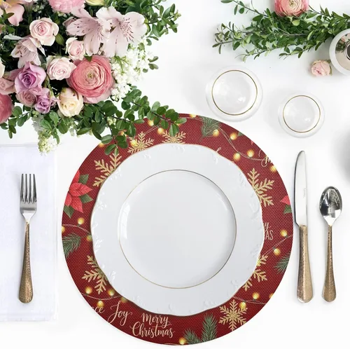 Miniatura 5 de Gold Snowflakes Red Placemats, Non Slip Placemats Washable Heat Resistant for Kitchen Table one sizex1