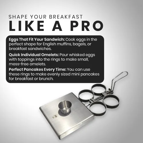 Miniatura 7 de Rattleware Anillos para huevos de acero inoxidable de grado comercial para freír huevos, anillos redondos de metal duraderos con mango resistente al