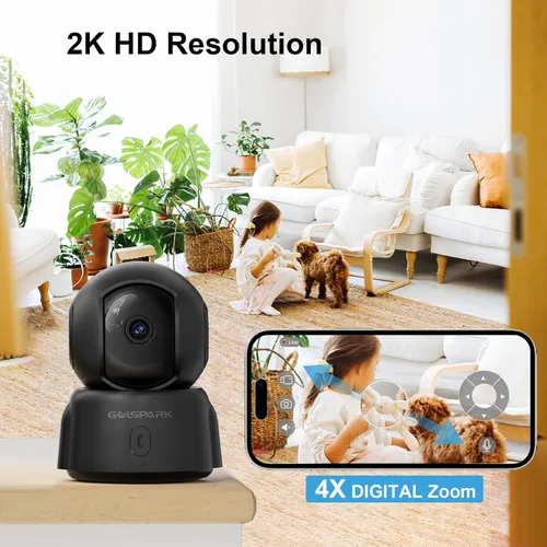 Miniatura 5 de GOLSPARK Cámara de seguridad para interiores 2K para monitor de bebé, cámara WiFi 360 de 2.4 GHz para mascotas con visión nocturna, detección