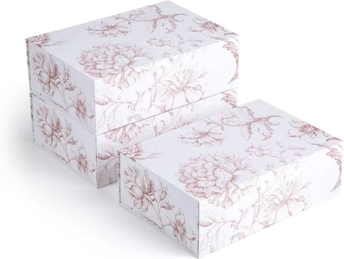 Miniatura 10 de Caja de regalo de recuerdo de lujo, paquete de 3 cajas decorativas florales rosas con tapas magnéticas para regalos, caja de recuerdos de boda