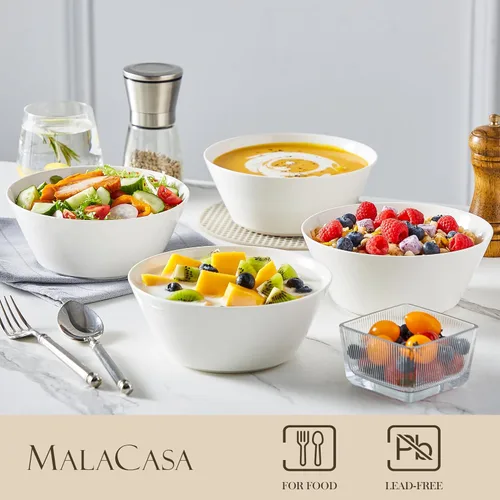 Miniatura 3 de MALACASA Juego de 4 cuencos de sopa de 35 onzas, cuencos de porcelana blanca, cuencos profundos para cocina, cuencos grandes de cerámica para sopa