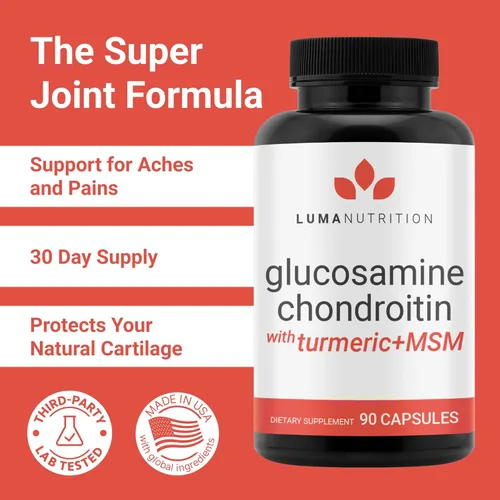 Miniatura 4 de Luma Nutrition Glucosamina Condroitina MSM - Cúrcuma, Boswellia - Suplemento premium - para hombres y mujeres - Suplemento articular - 90 cápsulas