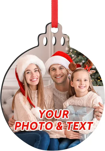 Miniatura 10 de Adornos de Navidad personalizados 2025, adorno de Navidad personalizado de doble cara, adorno de foto para árbol de Navidad para niños, mamá, papá