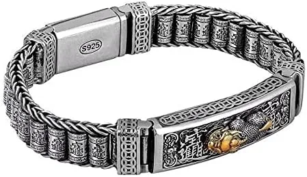 Pulsera giratoria de plata esterlina S925 Feng Shui PIXIU para hombresmujeres, atrae riqueza dinero y buena suertepulsera tibetana de oración,