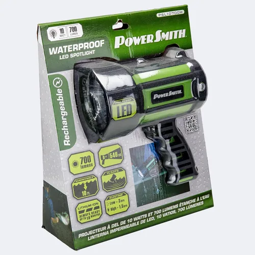Miniatura 7 de PowerSmith Proyector recargable de 700 lúmenes, impermeable, recargable de iones de litio, linterna LED con mango ergonómico y cargador (PSL10700W)
