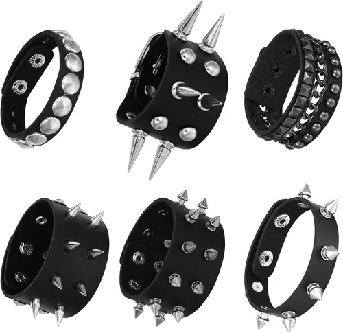 Miniatura 9 de Pulsera de cuero para hombre y mujer, pulsera punk, pulsera de rock, trenzada, con remaches, pulsera ajustable