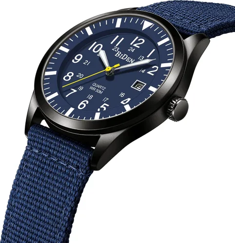 Miniatura 3 de Relojes militares para hombre, reloj militar militar de cuarzo analógico impermeable para hombre, pantalla de fecha, nailon táctico, deportes