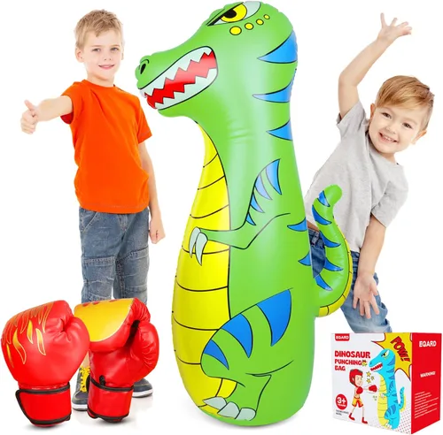 Miniatura 9 de Punching Bag for Kids 47" Inflatable Dinosaur Bop Bag with Thicker Material Instant Bounce Back with Boxing Gloves Karate Kickboxing Taekwondo Kids