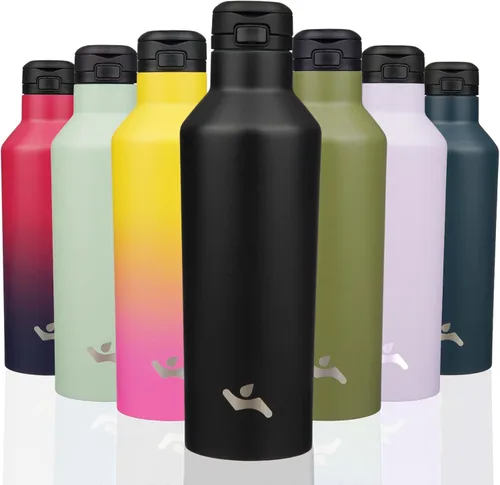 Miniatura 28 de Konokyo - Botella de agua aislada con popote, termo de agua de acero inoxidable de doble pared de 17 onzas con 2 tapas, azul lago