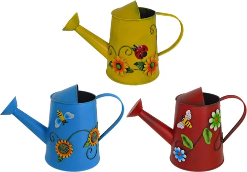Miniatura 7 de Regadera decorativa de metal con girasol y abeja (vol: 4 tazas) Regadera azul pequeña Decoración de jardín Regalo de inauguración de la casa