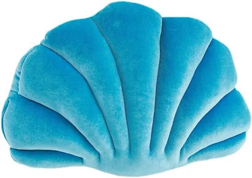 Almohada con forma de concha de mar, almohada de terciopelo azul, almohada de felpa con temática de mar y océano, almohada decorativa para cama,