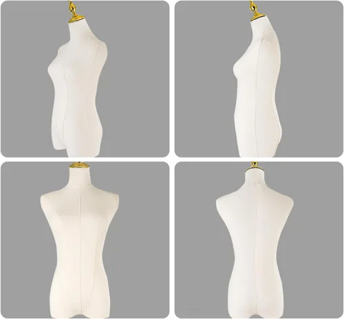 Miniatura 4 de Maniquí femenino ajustable con forma de torso para exhibición de ropa con soporte de metal dorado