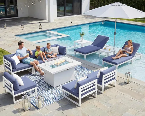 Miniatura 72 de NICESOUL - Juego de 10 muebles de patio extra grandes de aluminio moderno, sofá para exteriores con asiento de 29" de profundidad y ancho, 500 lbs