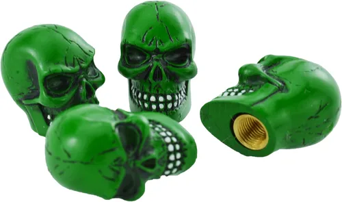 Tapas de llanta de neumático de automóvil con diseño de calavera para la mayoría de vehículos, bicicletas, motocicletas, color verde
